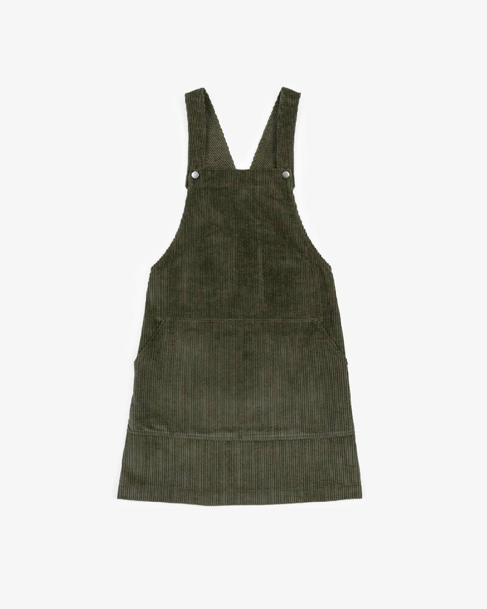 Rotholz Latzkleid aus Bio Cord Oliv Fabrikpreis