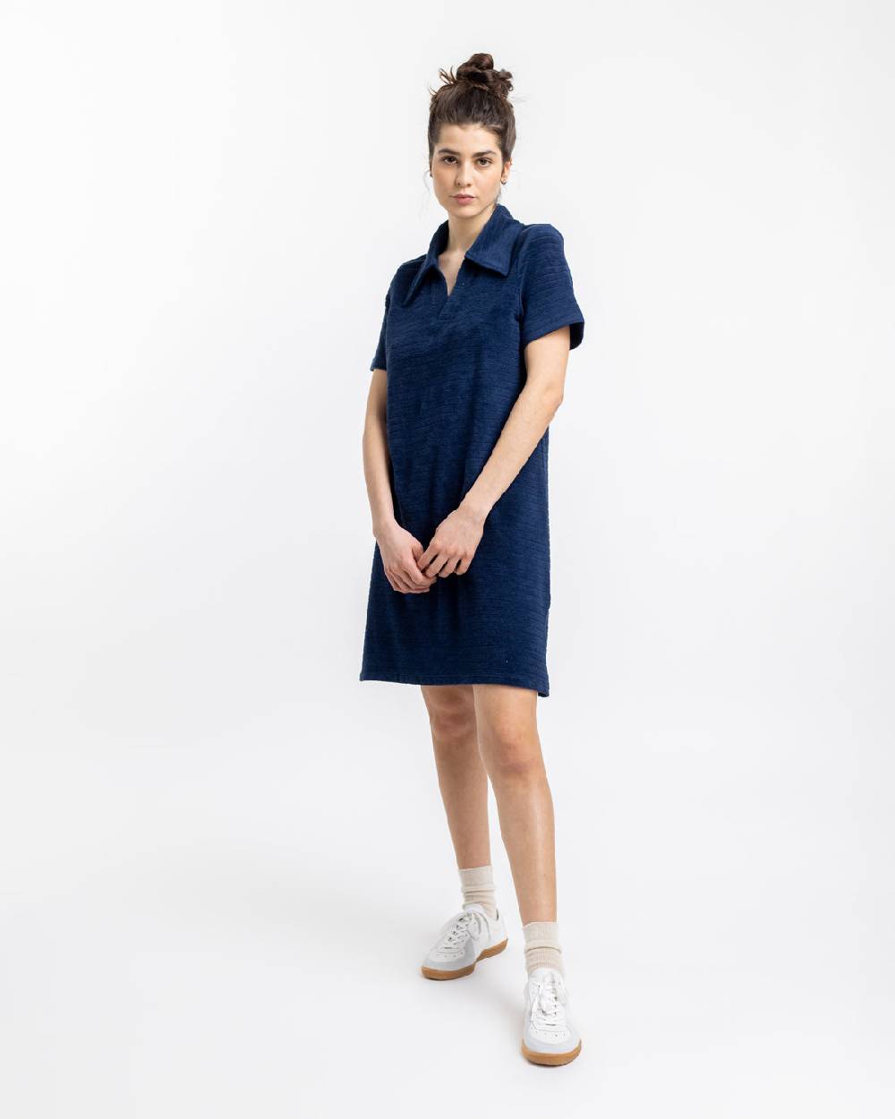 Rotholz Polo Kleid aus Bio Frottee Blau Großer Ausverkauf