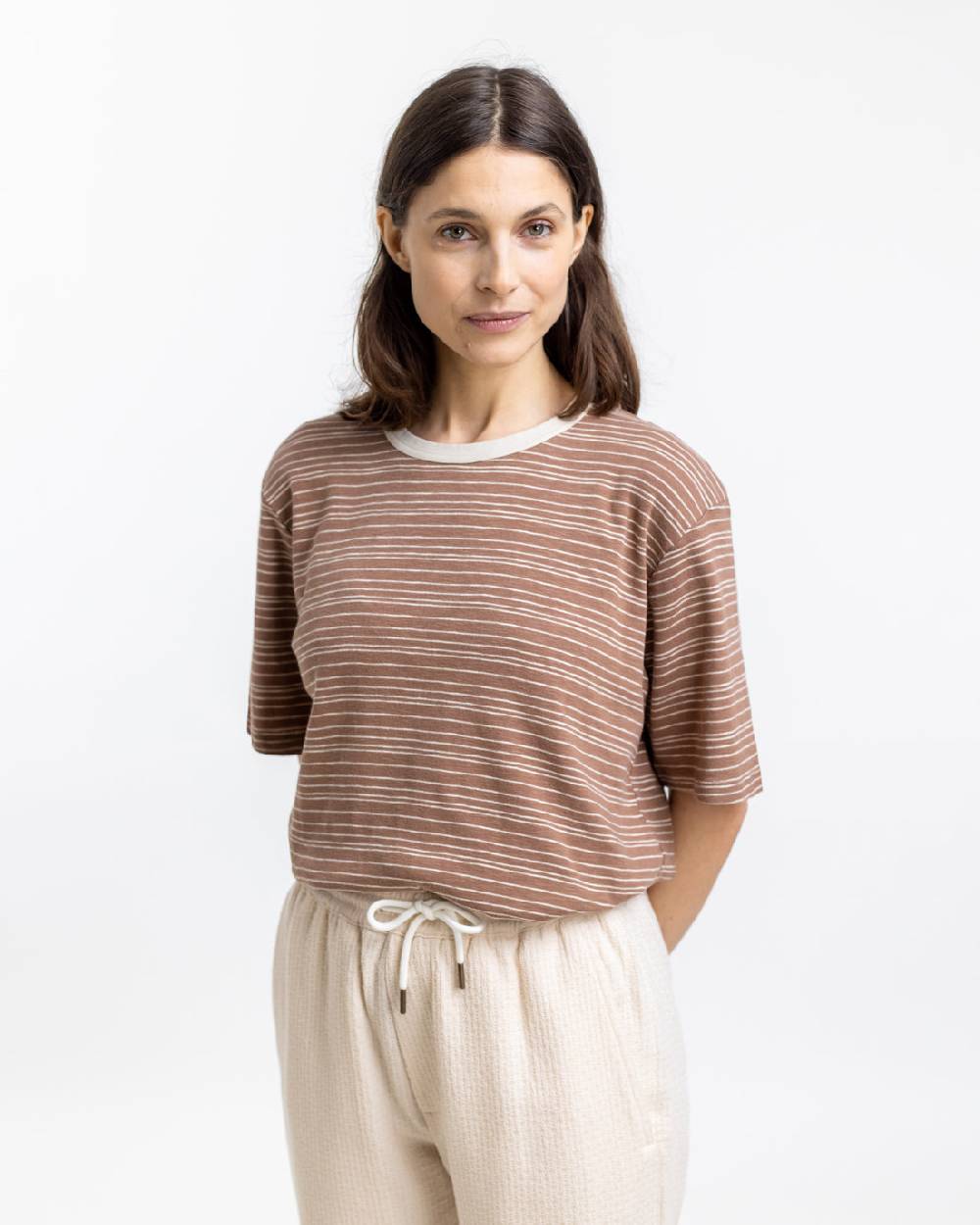 Rotholz Gestreiftes T-Shirt Braun Online Shopping