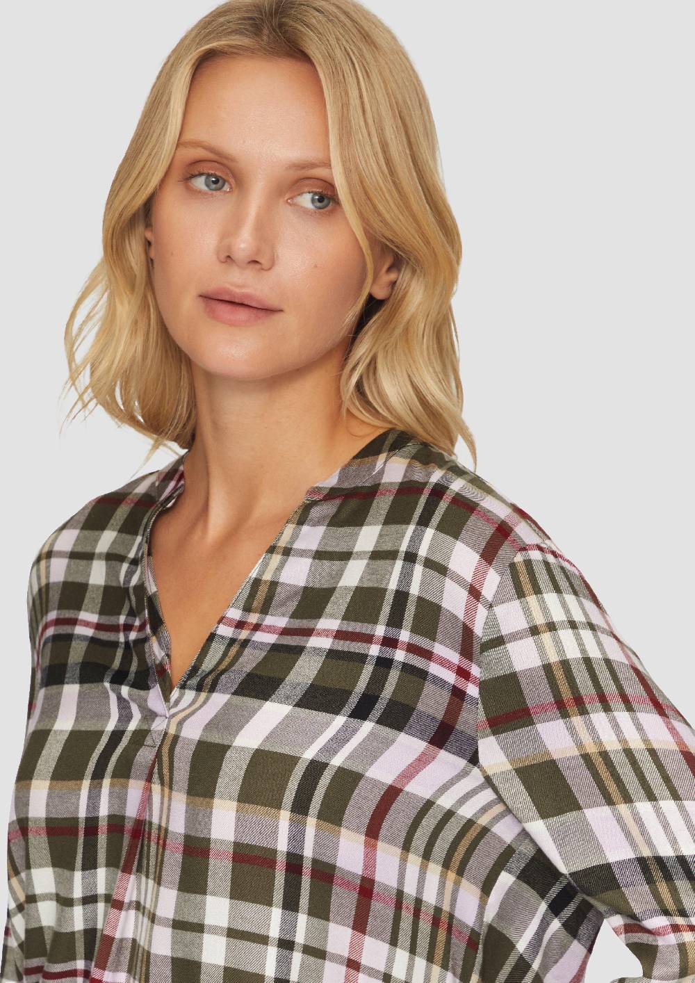 S.Oliver Karierte Bluse aus Viskosemix und Krempel-Detail 50% Rabatt für begrenzte Zeit