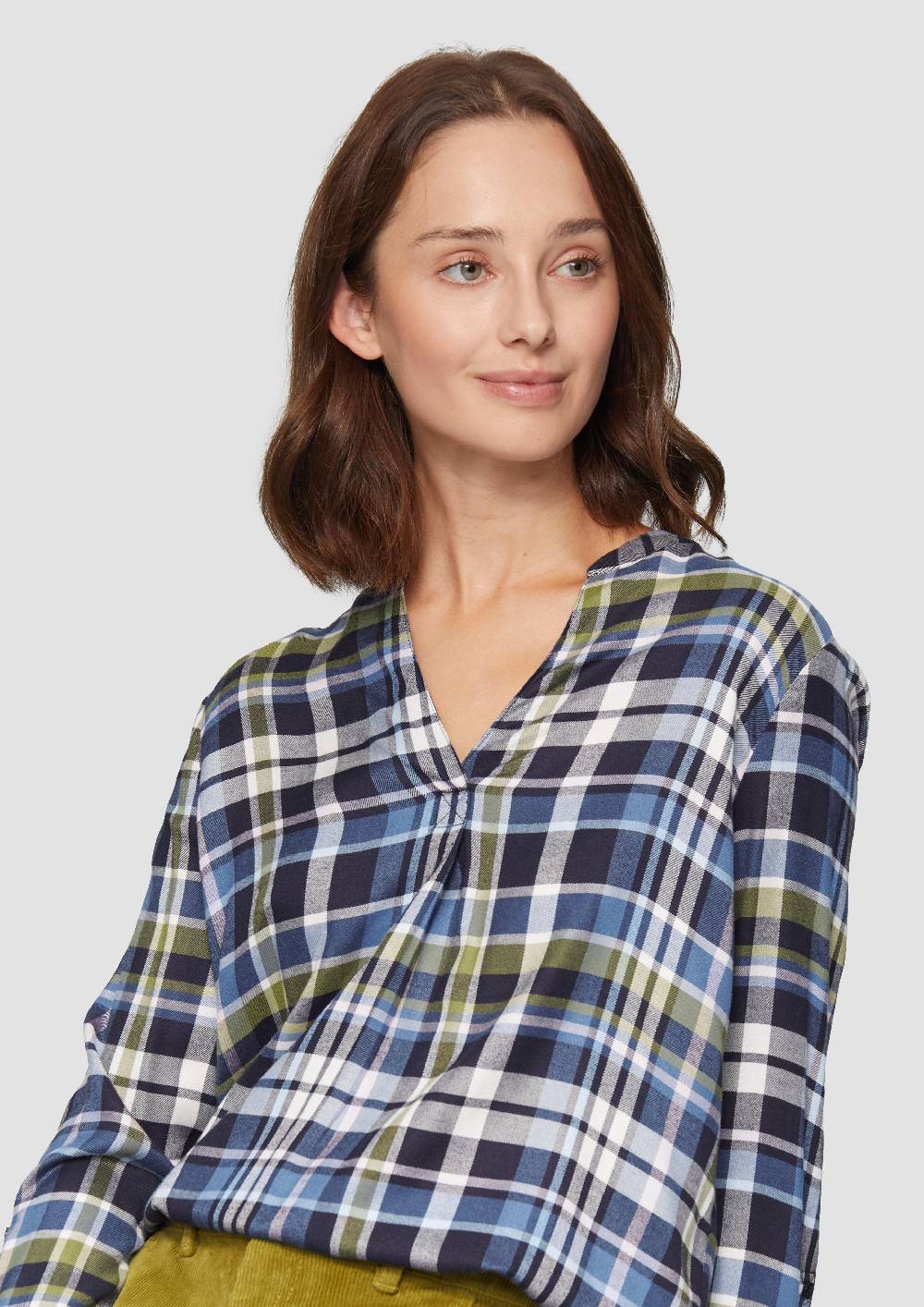 S.Oliver Karierte Bluse aus Viskosemix und Krempel-Detail Rabatte dieses Monats