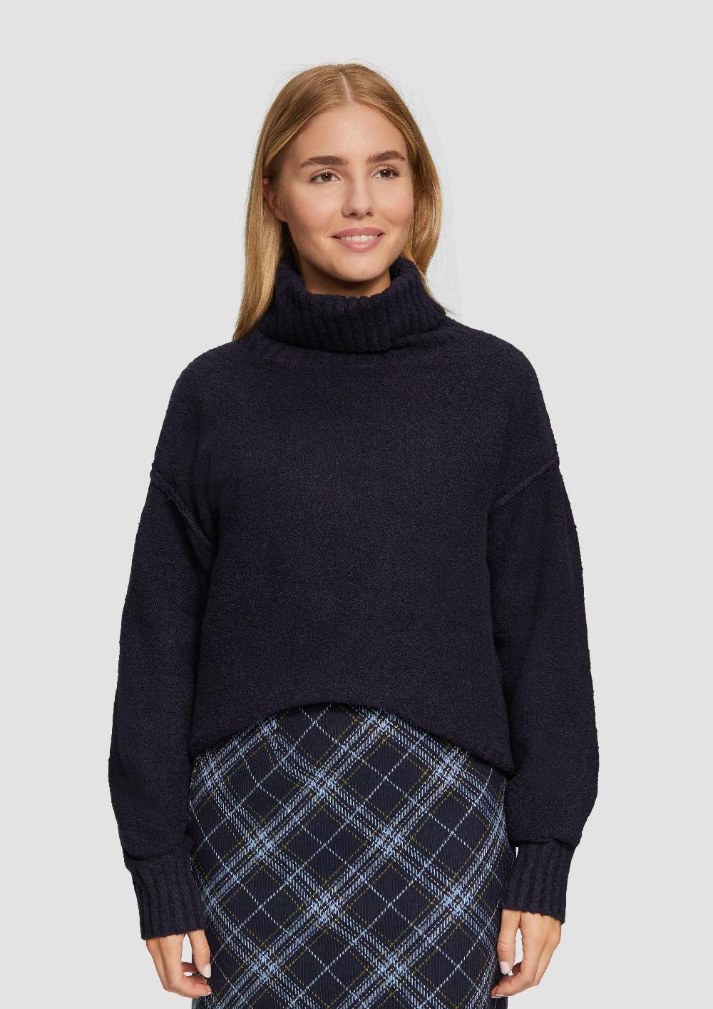 S.Oliver Weicher Rollkragenpullover aus Baumwoll-Bouclé Bis zu 60% Rabatt
