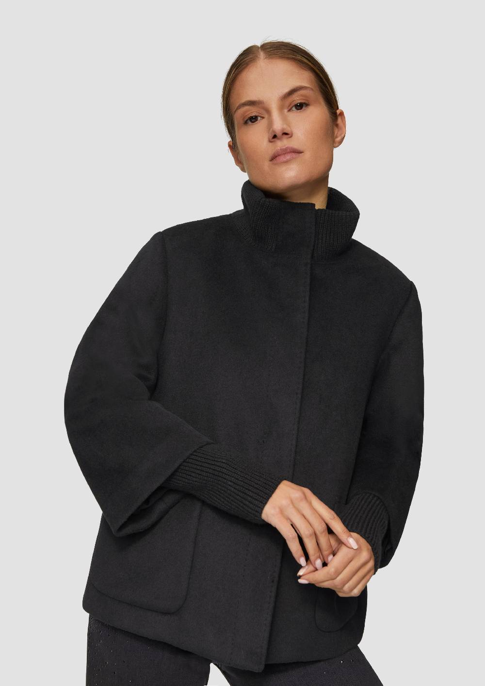 S.Oliver Jacke aus Wollmix mit Rippbündchen Sonderangebot der Fabrik