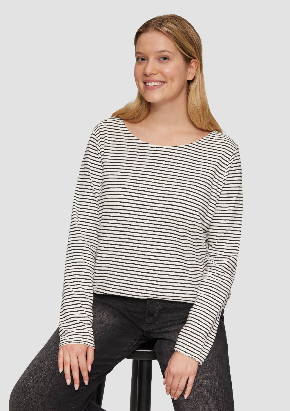 S.Oliver Longsleeve mit Flammgarnstruktur und Rundhalsausschnitt Verkauf