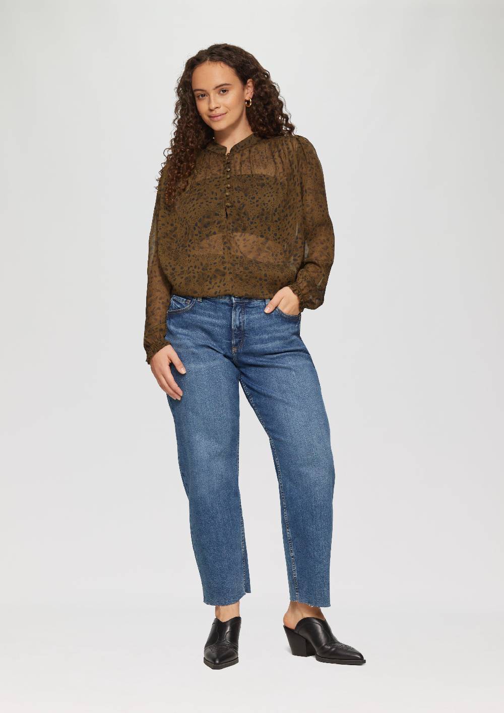 S.Oliver Leicht transparente Chiffonbluse mit Puffärmeln Osterangebot