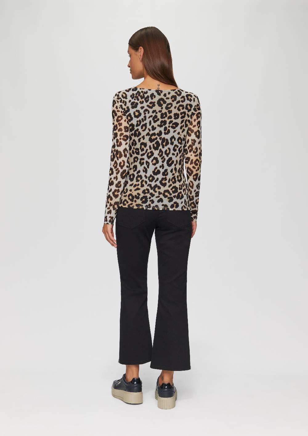 S.Oliver Mesh-Shirt mit asymmetrischer Raffung und Leo-Print im Angebot