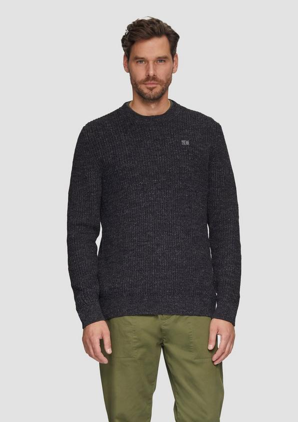 S.Oliver Melierter Pullover mit Patentmuster und Crew Neck 50% Rabatt mit kostenlosem Versand