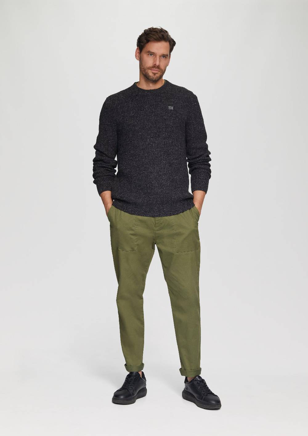 S.Oliver Melierter Pullover mit Patentmuster und Crew Neck 50% Rabatt mit kostenlosem Versand