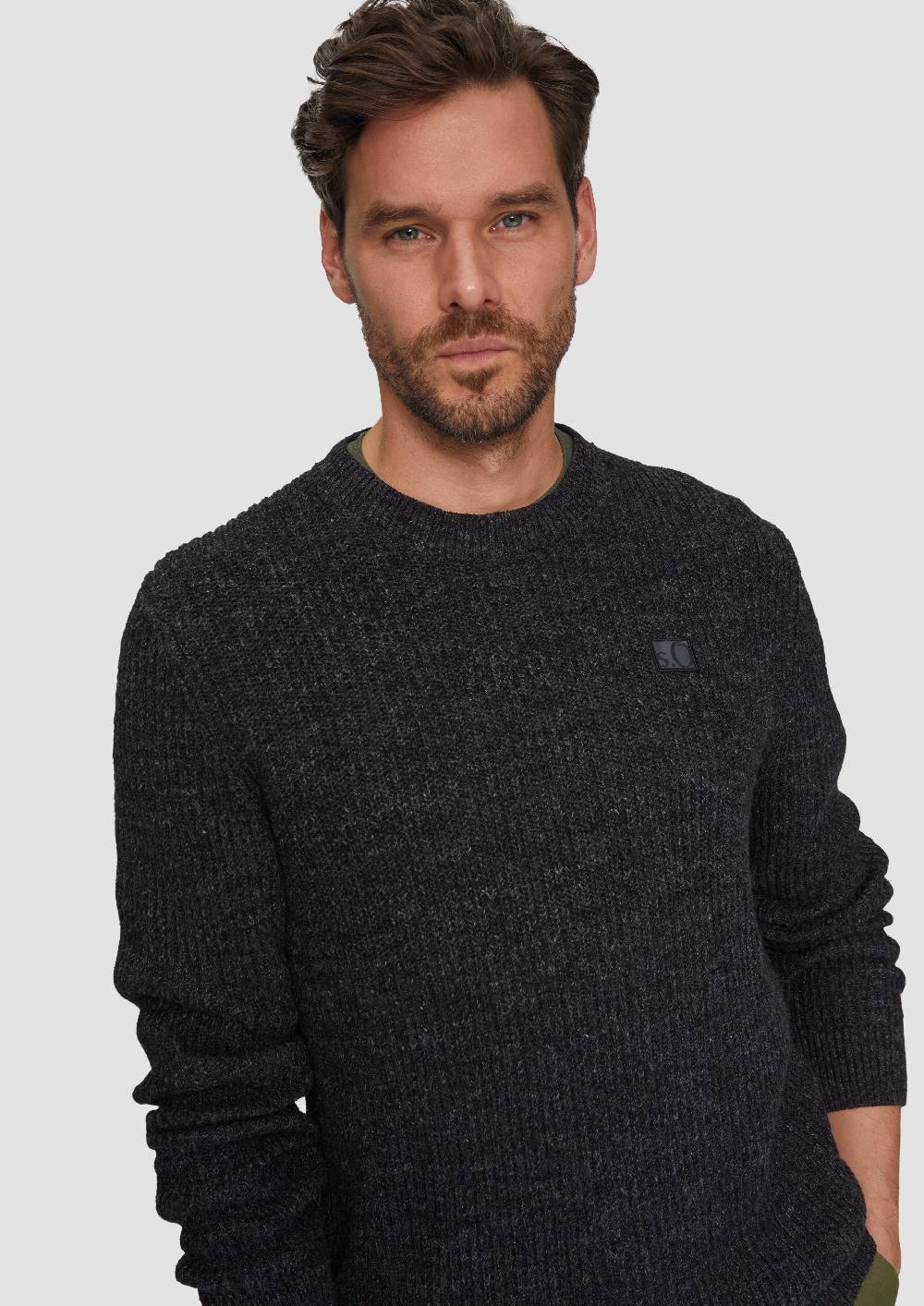 S.Oliver Melierter Pullover mit Patentmuster und Crew Neck 50% Rabatt mit kostenlosem Versand