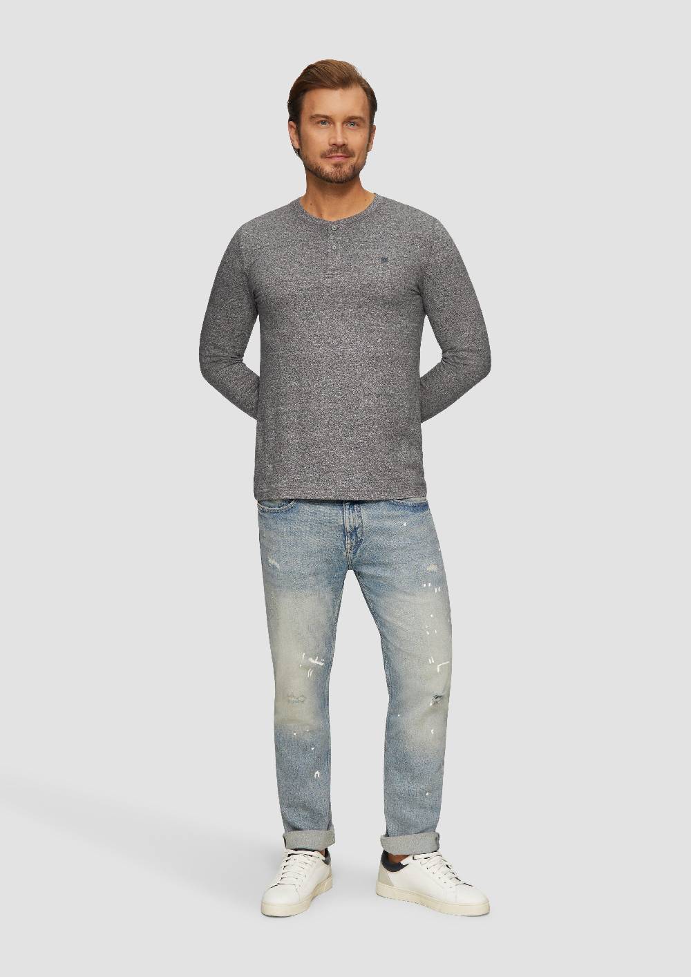 S.Oliver Meliertes Longsleeve mit Henley-Ausschnitt Speichern exportieren