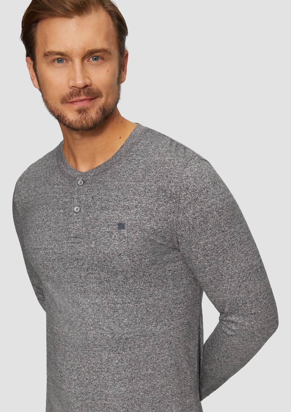 S.Oliver Meliertes Longsleeve mit Henley-Ausschnitt Speichern exportieren