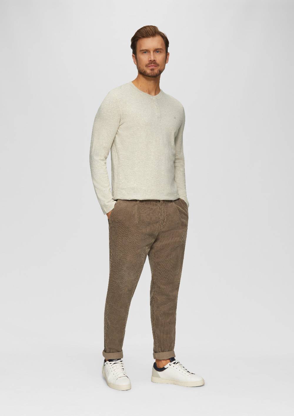 S.Oliver Meliertes Longsleeve mit Henley-Ausschnitt Im Verkauf