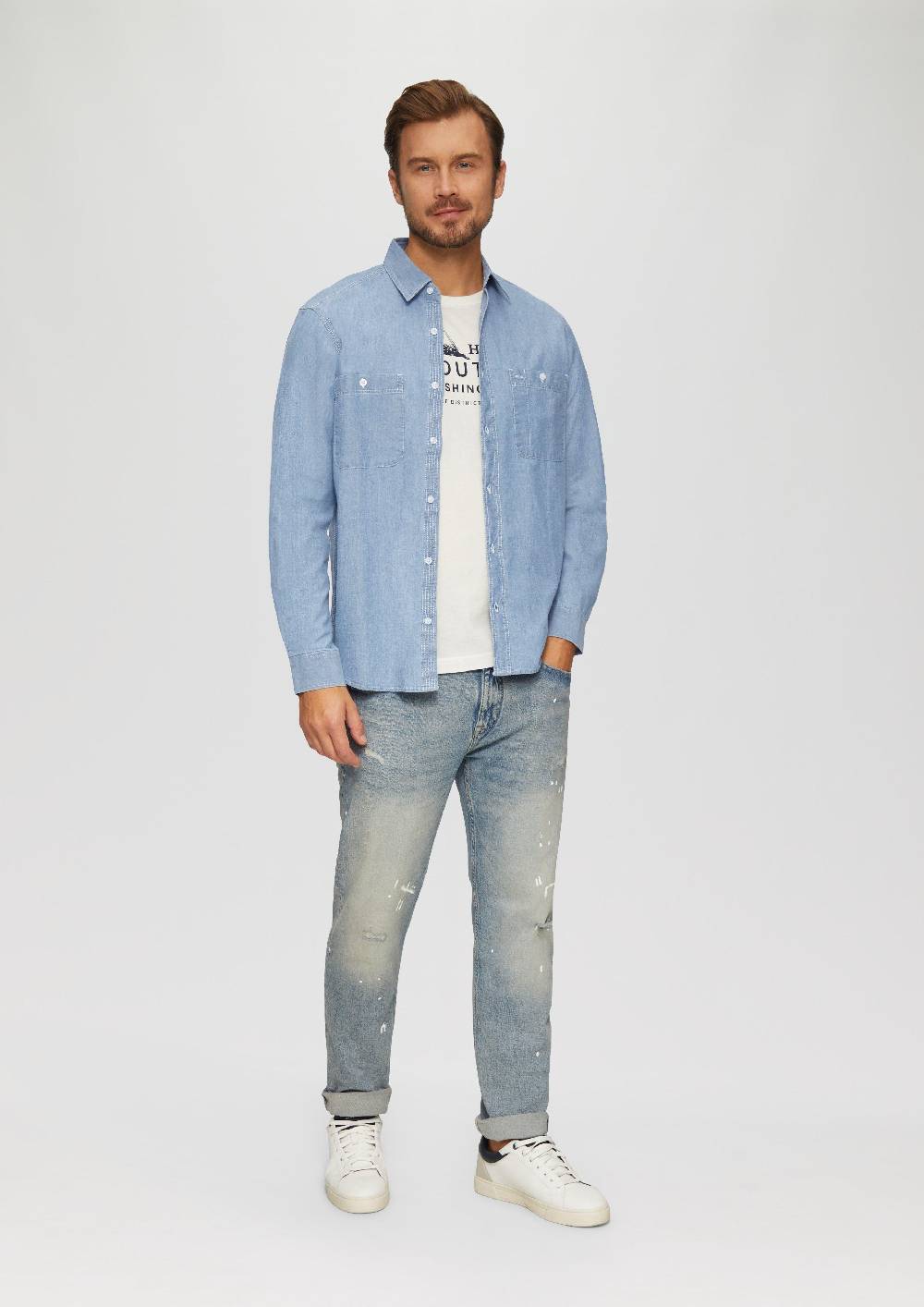 S.Oliver Regular Fit: Baumwollhemd aus Chambray Günstiger Verkauf