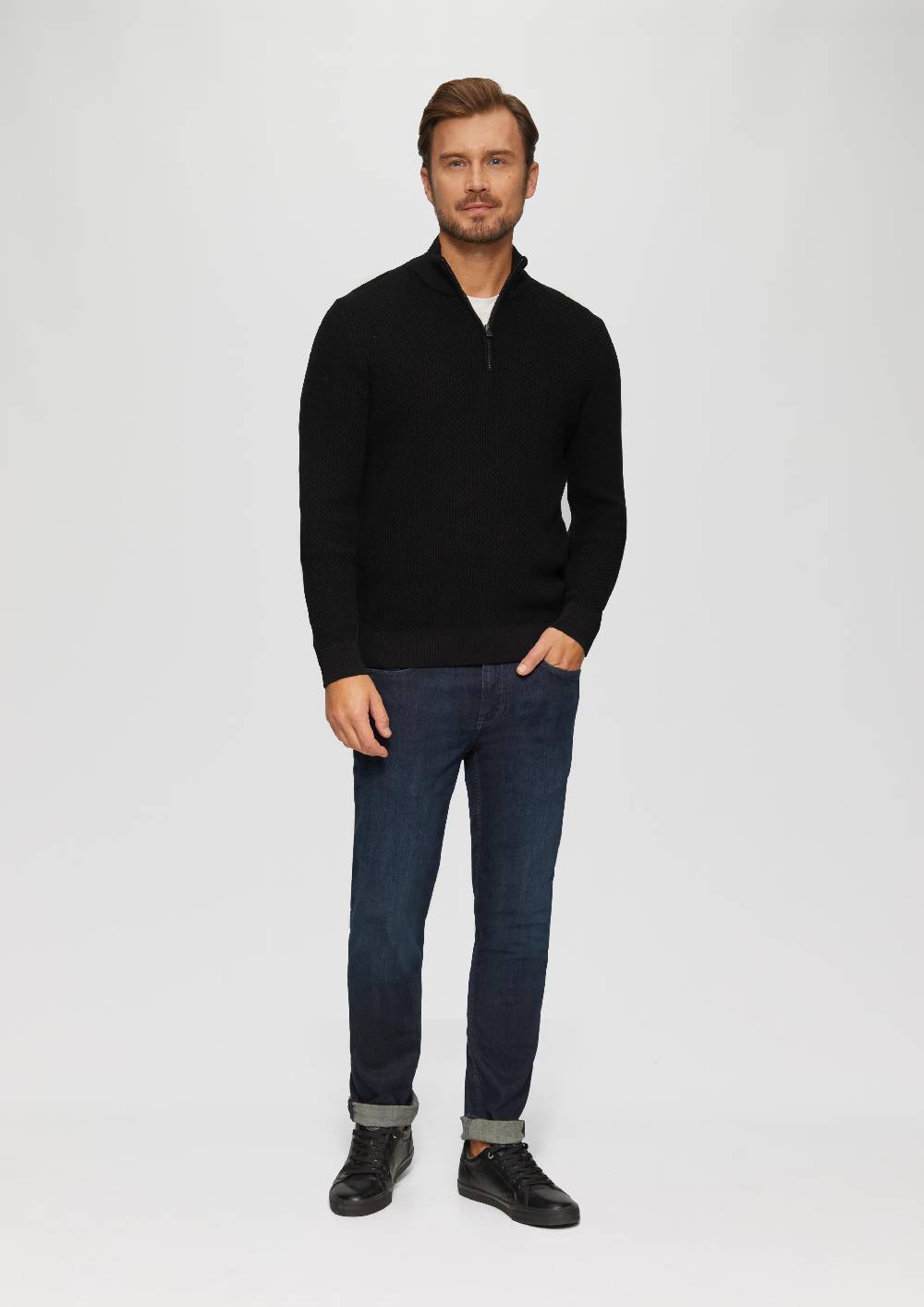 S.Oliver Strukturierter Strickpullover mit Troyerkragen Exklusivangebot