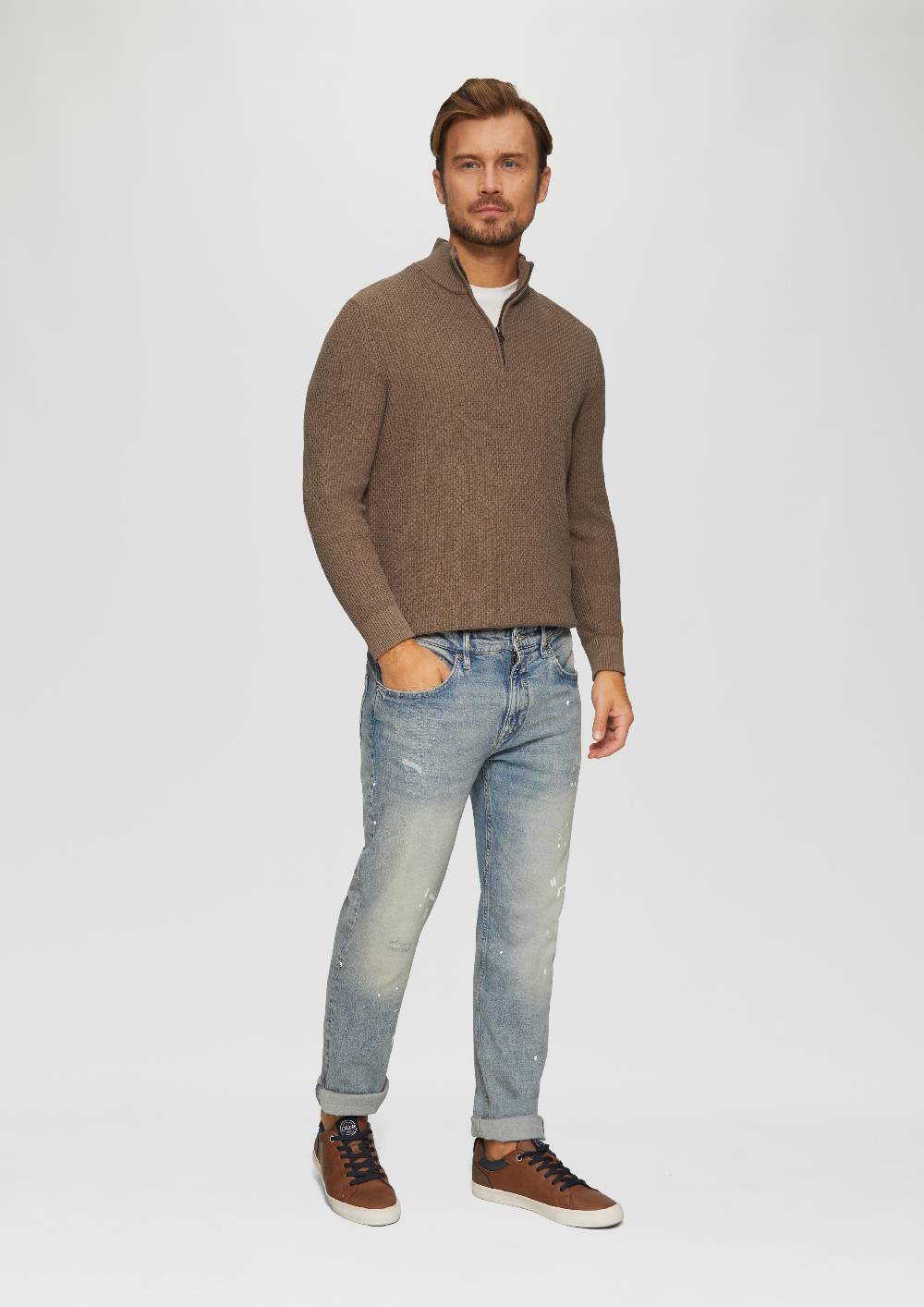S.Oliver Strukturierter Strickpullover mit Troyerkragen Preisnachlass