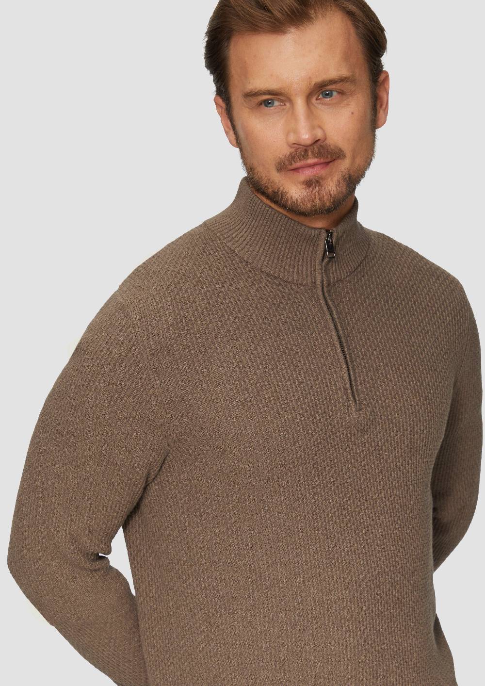 S.Oliver Strukturierter Strickpullover mit Troyerkragen Preisnachlass