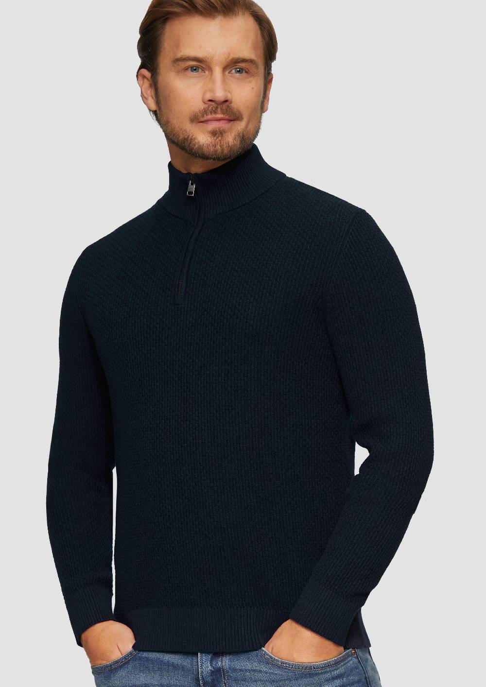 S.Oliver Strukturierter Strickpullover mit Troyerkragen Saisonschlussverkauf