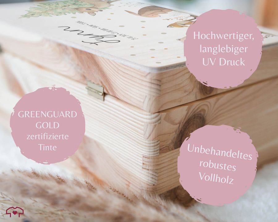 Shirtracer Baby Geschenk Erinnerungsbox Waldtiere Holzkiste zur Geburt Personalisiert mit Shirtracer Flash Sale