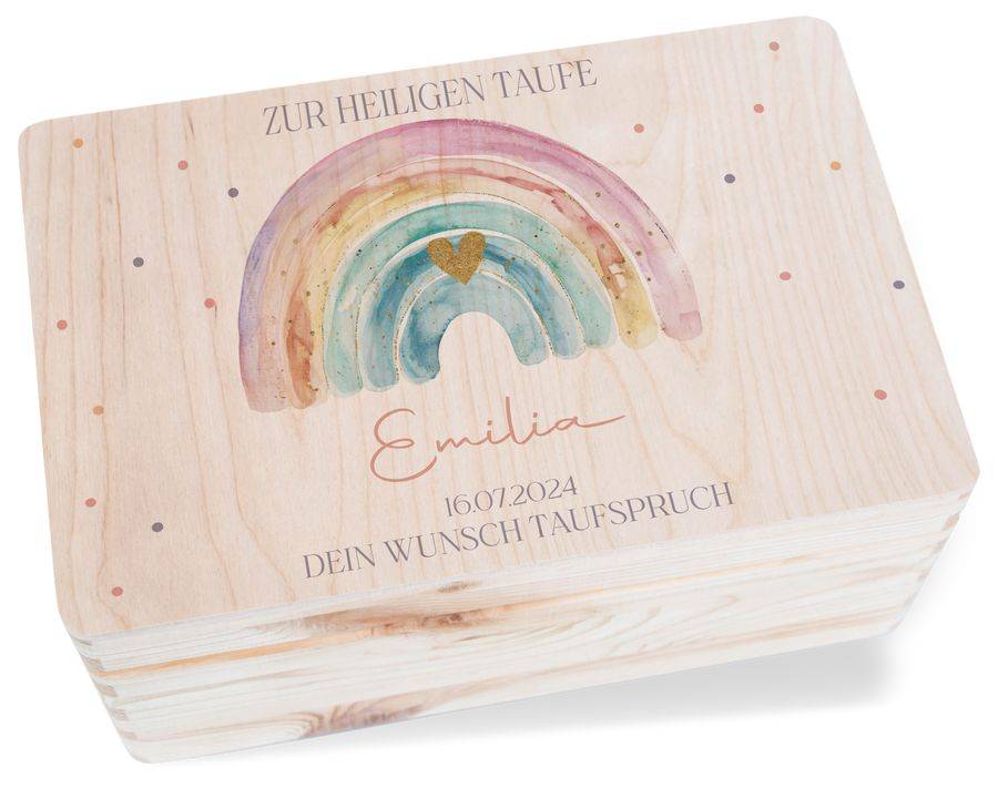 Shirtracer Erinnerungskiste zur Taufe mit Regenbogen - Personalisierte Babybox für Jungen und Mädchen - Taufgeschenk Shirtracer