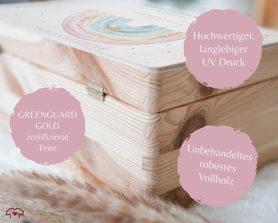 Shirtracer Erinnerungskiste zur Taufe mit Regenbogen - Personalisierte Babybox für Jungen und Mädchen - Taufgeschenk Shirtracer Bis zu 60% Rabatt