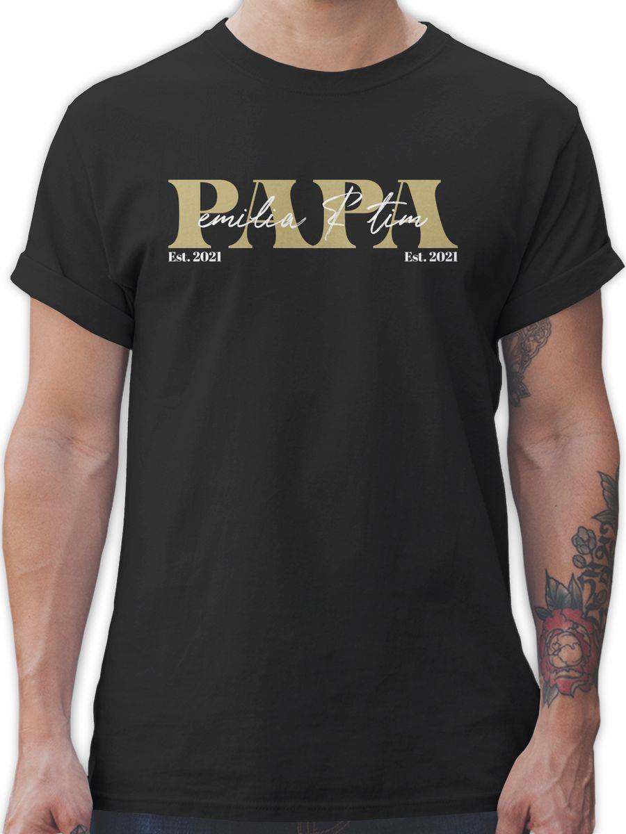 Shirtracer PAPA Geschenk mit Namen Kinder Datum Geburtsjahr Weihnachten Geburtstag: T-Shirt Shirtracer