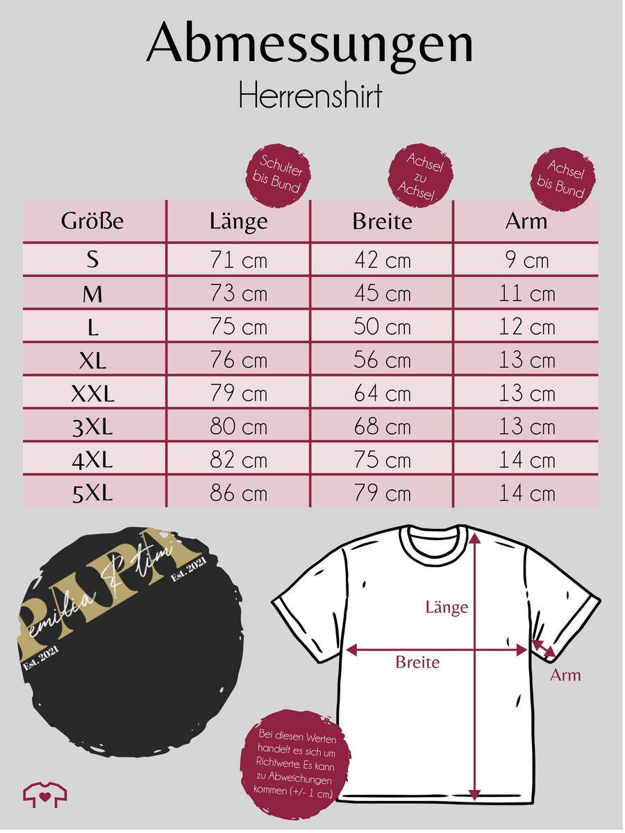Shirtracer PAPA Geschenk mit Namen Kinder Datum Geburtsjahr Weihnachten Geburtstag: T-Shirt Shirtracer Fabrikverkauf
