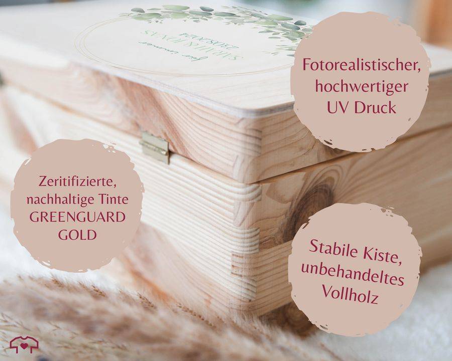 Shirtracer Für immer Eukalyptus mit Name und Datum Erinnerungsbox Hochzeit Aufbewahrungsb Shirtracer Kostenloser Versand