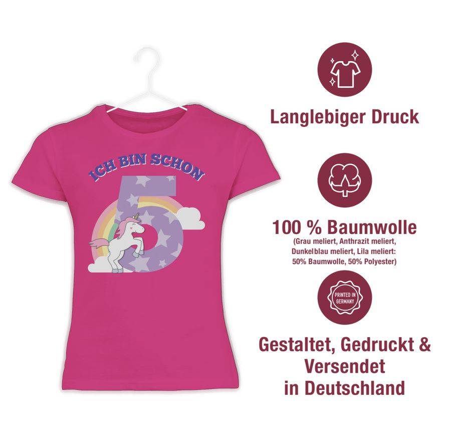 Shirtracer Ich bin schon fünf Einhorn: Tshirt Turnbeutel Shirtracer Auslauf