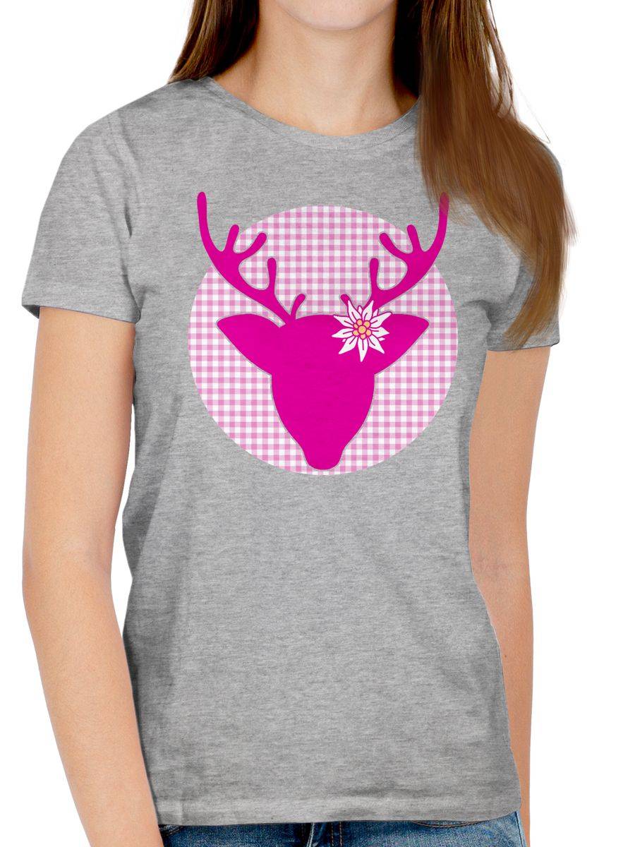 Shirtracer Oktoberfest Hirsch mit Edelweiß - Fuchsia: Tshirt Turnbeutel Shirtracer Weihnachtsangebot