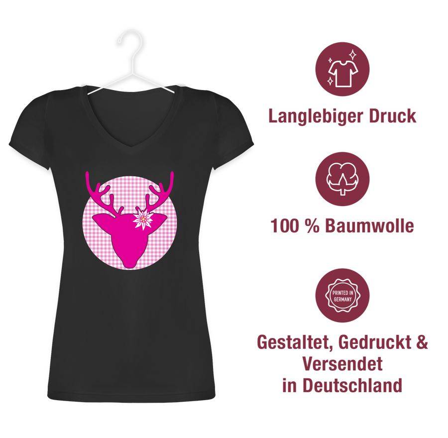 Shirtracer Oktoberfest Hirsch mit Edelweiß - Fuchsia: Tshirt Turnbeutel Shirtracer Wochenangebot