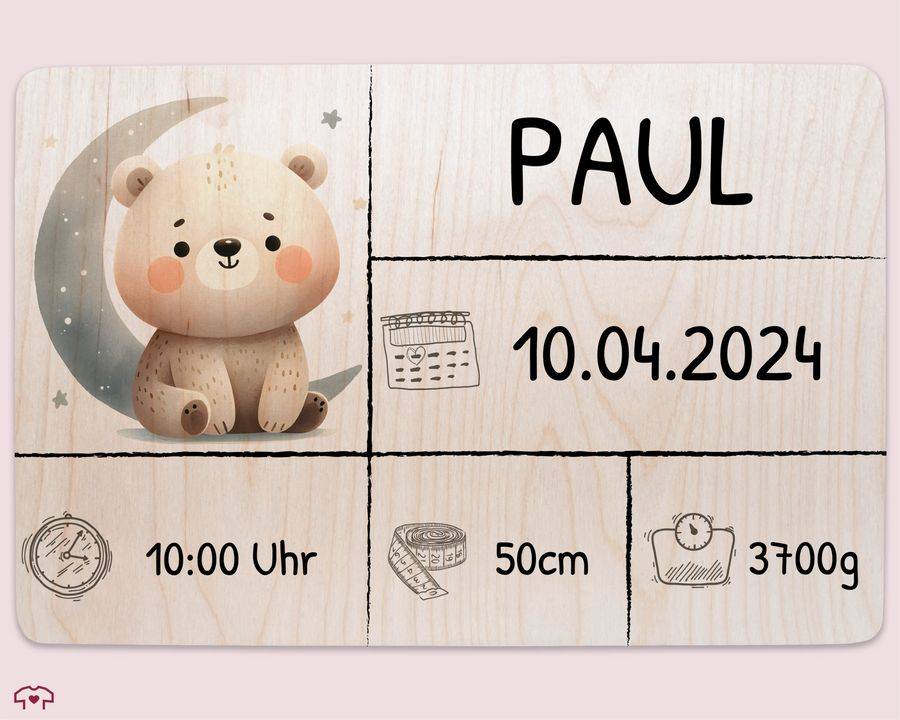 Shirtracer Holzkiste zur Geburt Baby Personalisierte mit Bär Baby Erinnerungsbox Geschenk zur Geburt Shirtracer im Angebot