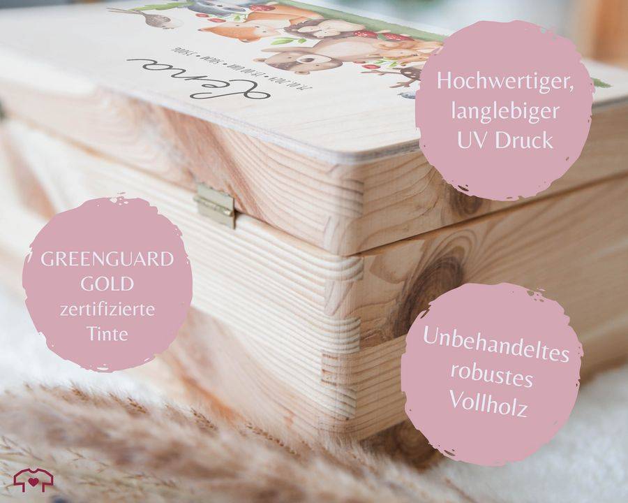 Shirtracer Baby Erinnerungsbox Waldtiere Holzkiste zur Geburt Personalisiert mit Name Dat Shirtracer Vatertagsangebot