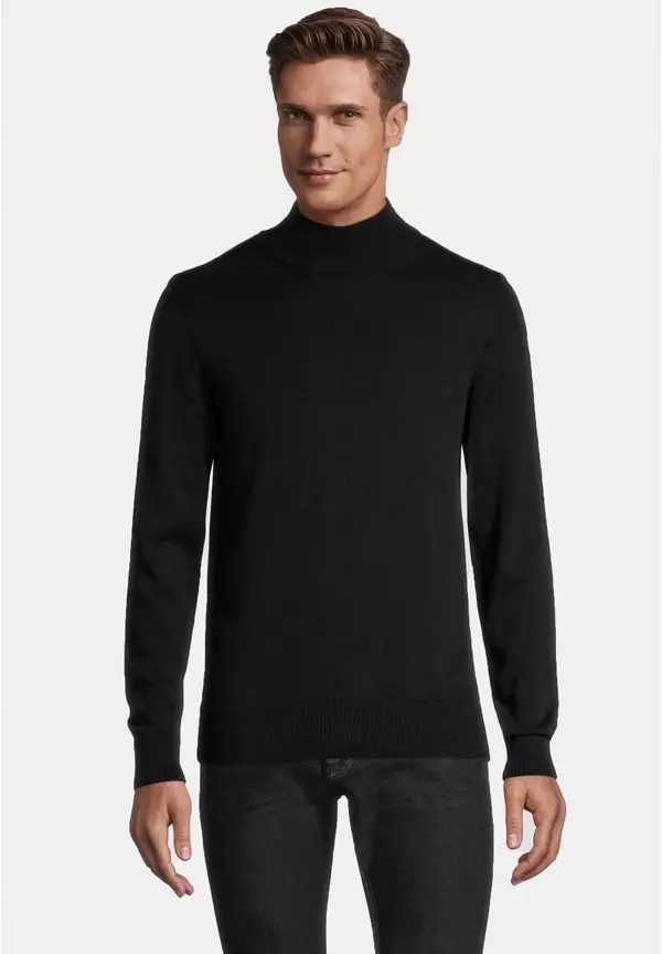 Steffen Klein Pullover Stehbund Baumwoll Mix in schwarz Rabatt