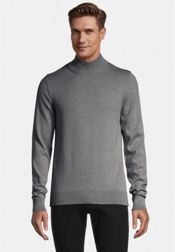 Steffen Klein Pullover Stehbund Baumwoll Mix in grau melange Günstig kaufen