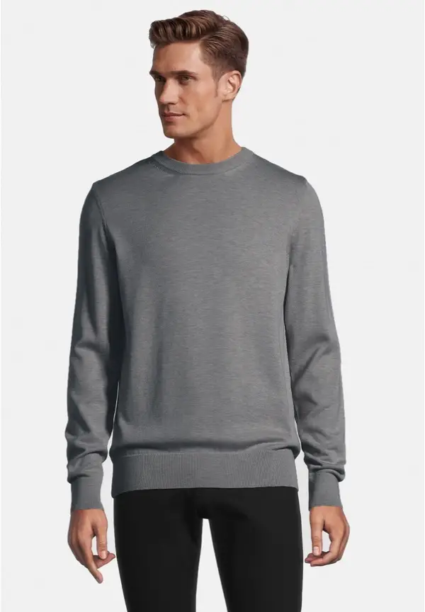 Steffen Klein Pullover Rundhals Baumwoll Mix in grau melange Großer Ausverkauf