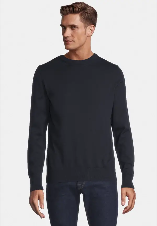 Steffen Klein Pullover Rundhals Baumwoll Mix in Marine Flash Sale