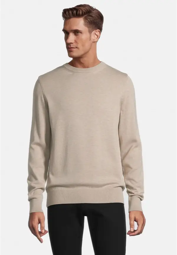 Steffen Klein Pullover Rundhals Baumwoll Mix in beige melange Begrenztes Angebot