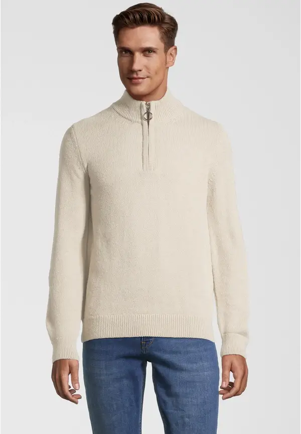 Steffen Klein Pullover Troyer Soft Touch in creme Preisnachlass
