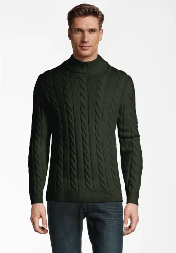 Steffen Klein Pullover Zopfmuster Soft Touch in khaki Weihnachtsangebot