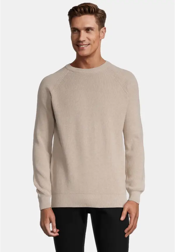 Steffen Klein Pullover Raglan Baumwoll Mix in beige melange Vatertagsangebot