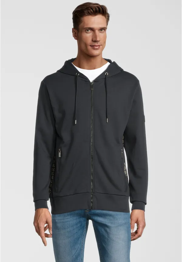 Steffen Klein Sweatjacke mit Zipper und Logo-Band in Schwarz Kostenlose Rückgabe