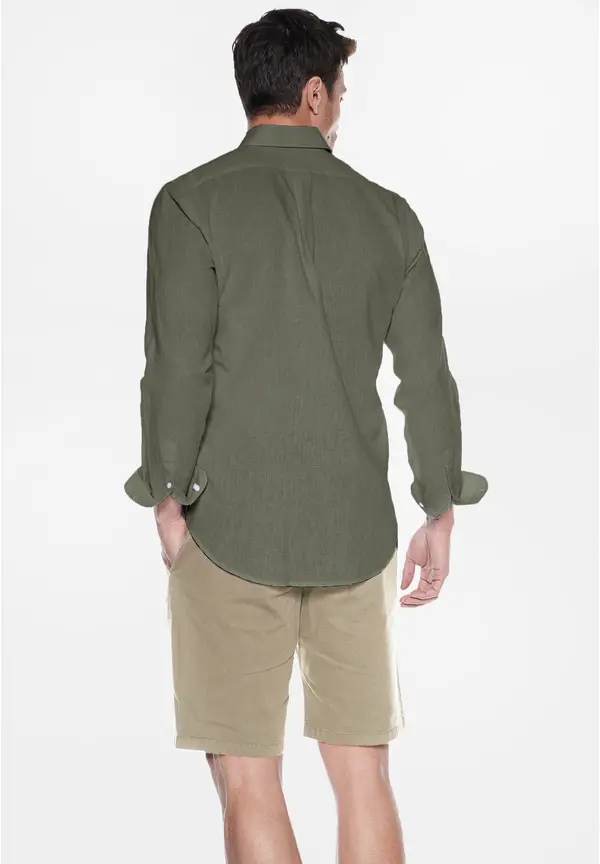 Steffen Klein Leinen-Hemd Slim Fit in khaki JETZT KAUFEN