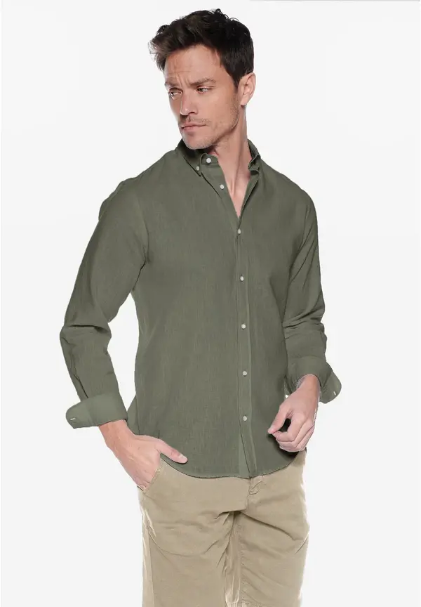 Steffen Klein Leinen-Hemd Slim Fit in khaki JETZT KAUFEN