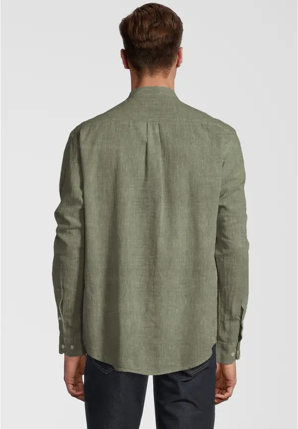 Steffen Klein Hemd Stehbund Leinen-Mix in khaki Neueste Stile