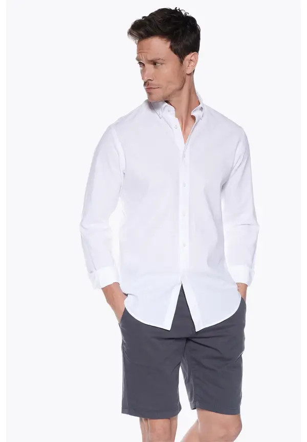 Steffen Klein Leinen-Hemd Slim Fit in Weiss Letzte 2 Tage
