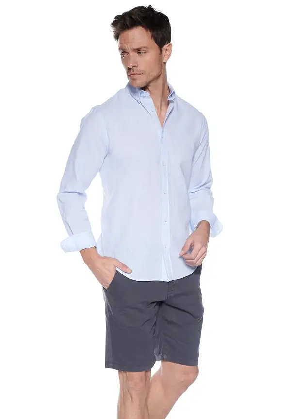 Steffen Klein Leinen-Hemd Slim Fit in Blau Letzter Tag