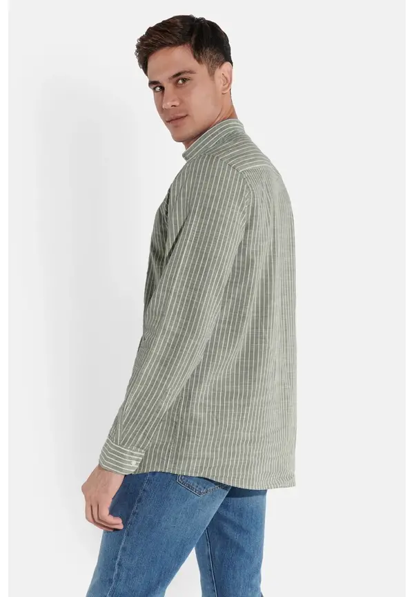 Steffen Klein Hemd in Leinen-Optik in Khaki Clearance-Verkauf