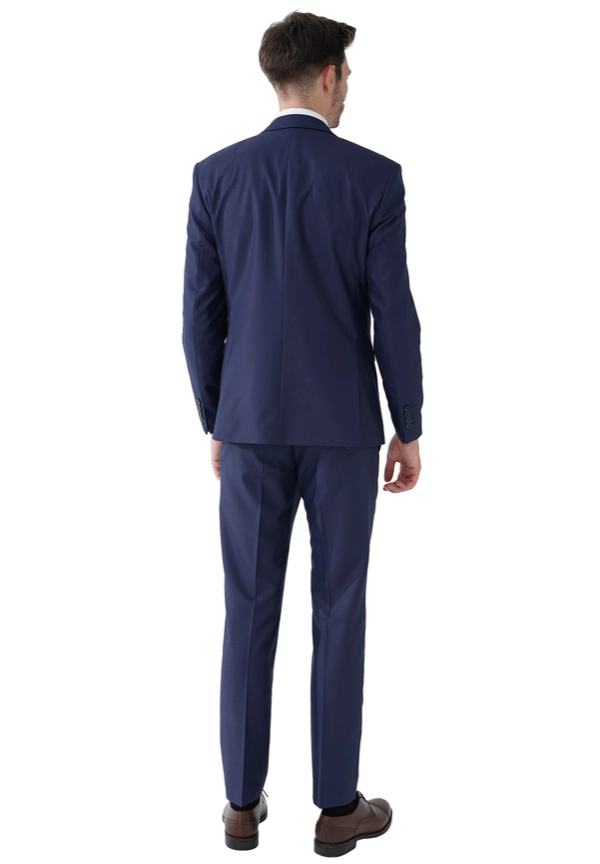 Steffen Klein 2-Teiliger Slim Fit Business Anzug Smoking 2-Knopf Sakko in marine strukturiert Black Friday Preise