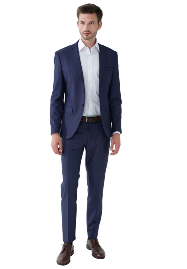 Steffen Klein 2-Teiliger Slim Fit Business Anzug Smoking 2-Knopf Sakko in marine strukturiert Black Friday Preise