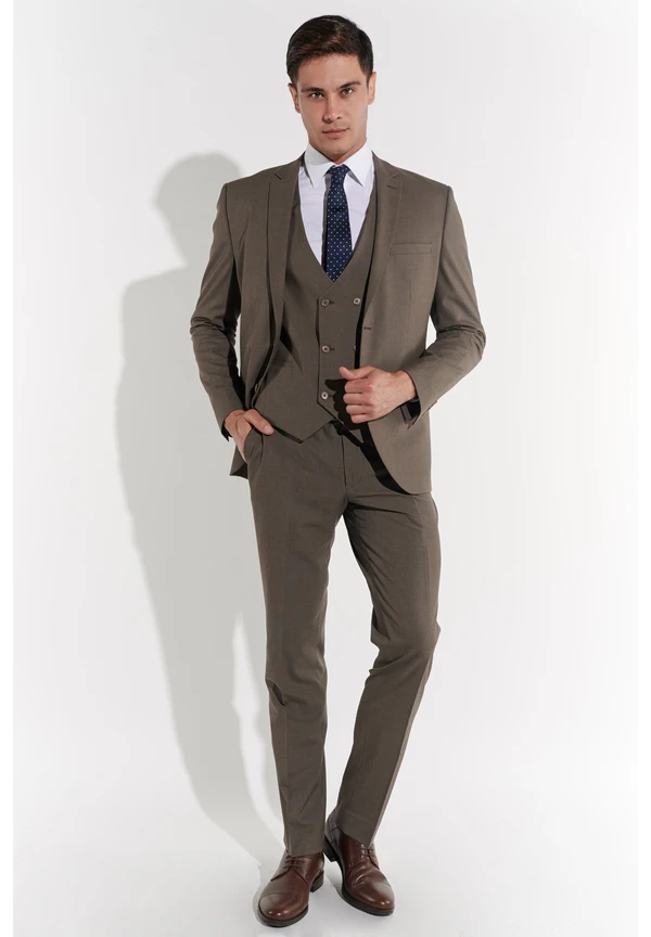 Steffen Klein Business Anzug 3-teilig in Taupe im Angebot